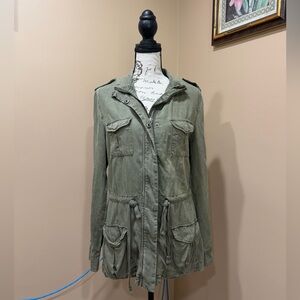 Celebrity Pink Olive Green Utility Jacket with Drawstring Waist